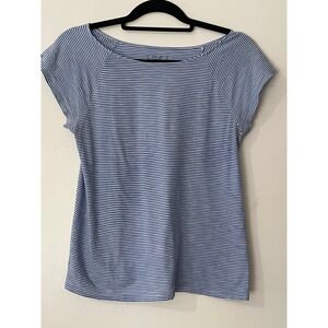 LOFT Striped Boat Neck‎ Cap Sleeve Tee Shirt Top Blue White Casual XS